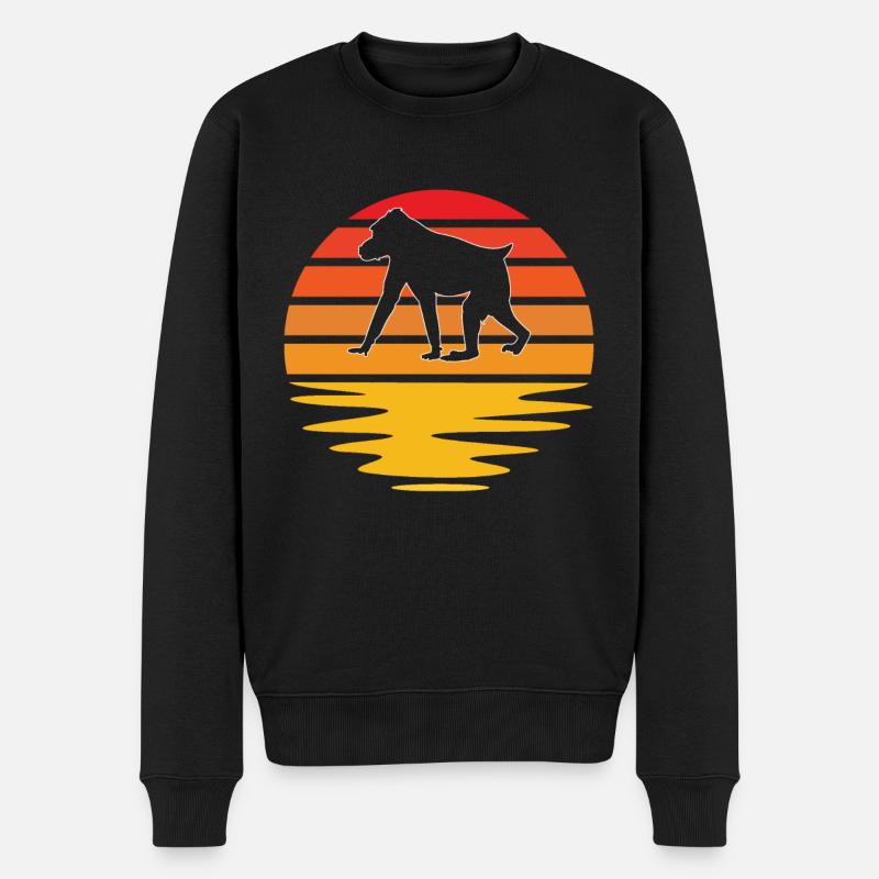 Affe Retro - Männer Premium Bio Pullover - Schwarz