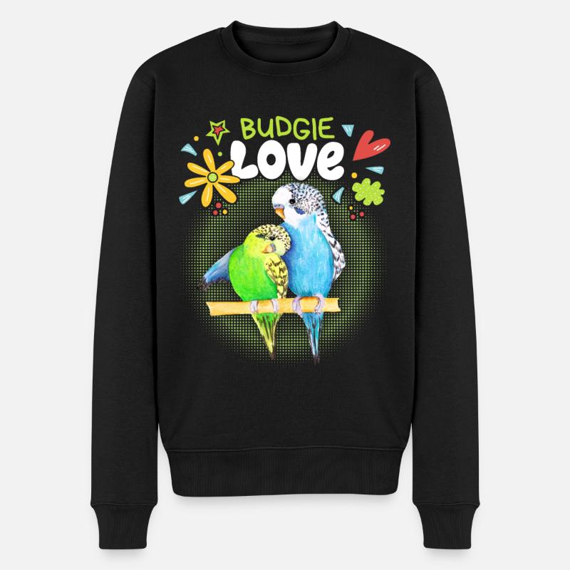 Wellensittich, verliebtes Pärchen, Sittiche - Männer Premium Bio Pullover - Schwarz
