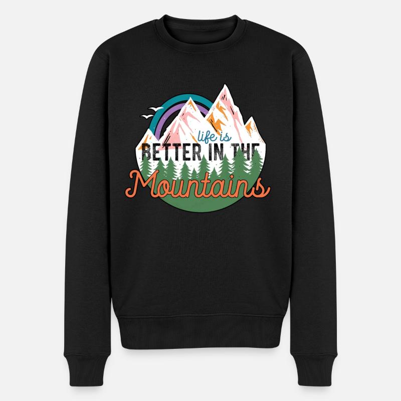 Das Leben Ist Besser In Den Wandern, Bergen, Camping - Männer Premium Bio Pullover - Schwarz