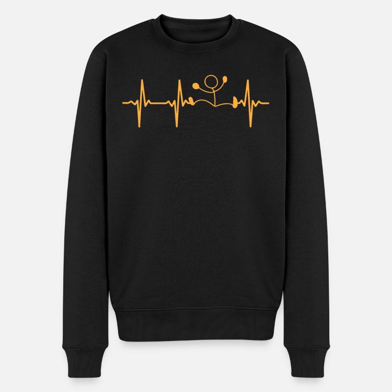 Funny Stick Figure Heartbeat - Männer Premium Bio Pullover - Schwarz
