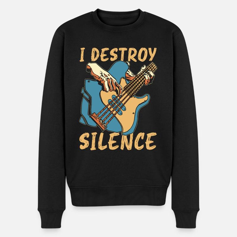 Bass Guitar I Destroy Silence Guitarist Musicians - Männer Premium Bio Pullover - Schwarz