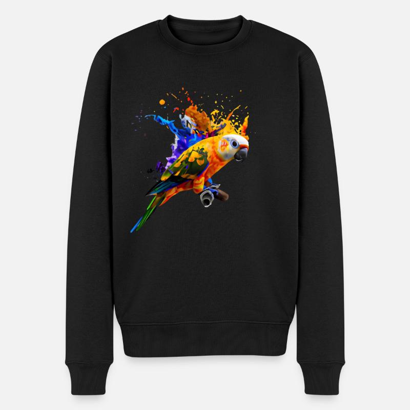 Papagei - Farbexplosion - Männer Premium Bio Pullover - Schwarz