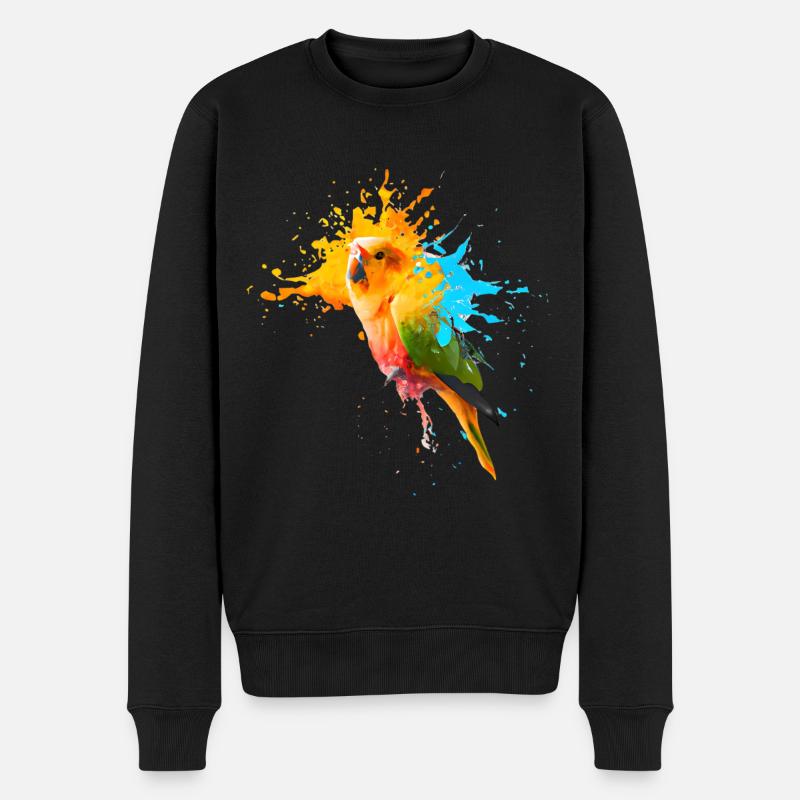 Papagei - Farbexplosion - Männer Premium Bio Pullover - Schwarz