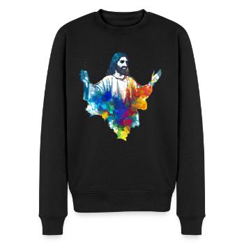 Farbenfroher Jesus - Männer Premium Bio Pullover - Schwarz - Vorne - Nico (187cm)