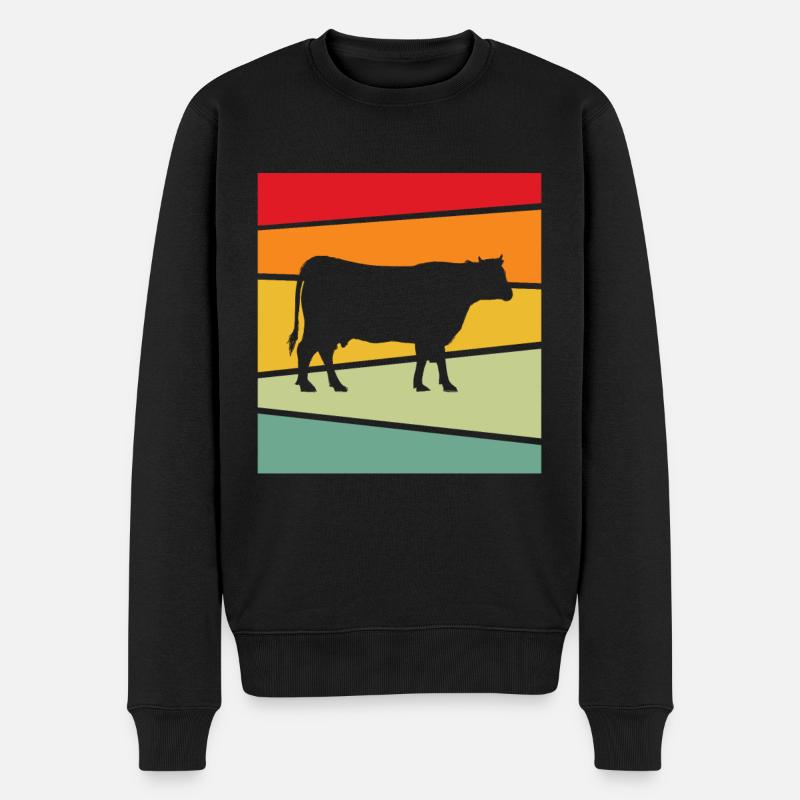 Kuh Retro - Männer Premium Bio Pullover - Schwarz