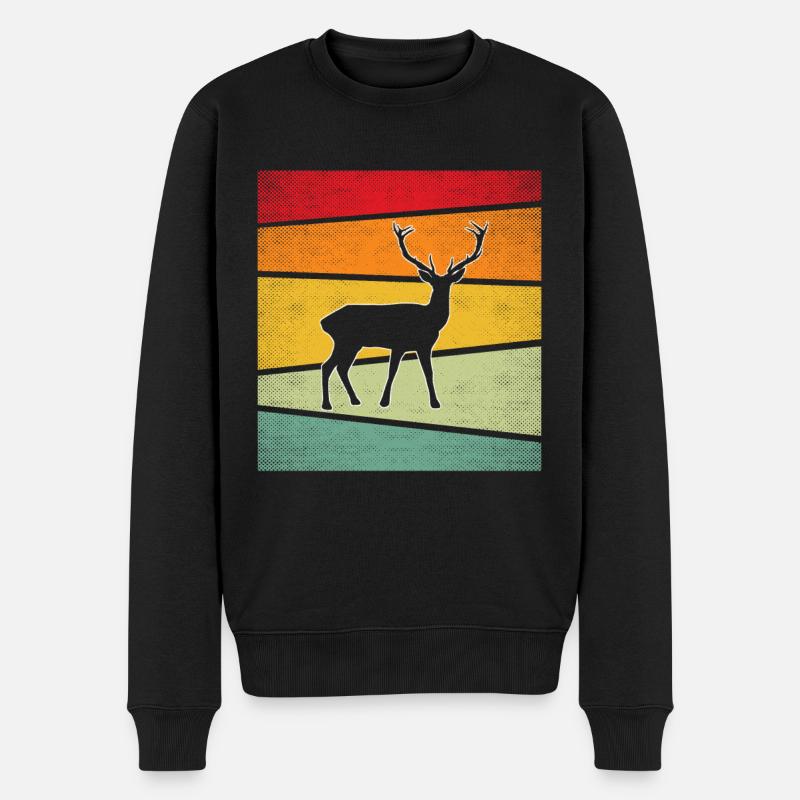 Hirsch Retro - Männer Premium Bio Pullover - Schwarz
