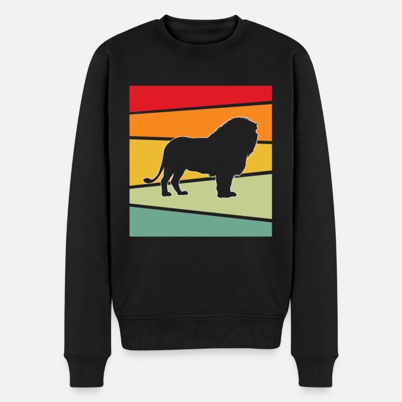 Löwe Retro - Männer Premium Bio Pullover - Schwarz