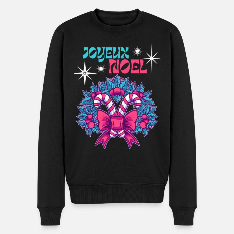 Retro-Weihnachten, Zuckerstange und Mistel Spruch - Männer Premium Bio Pullover - Schwarz