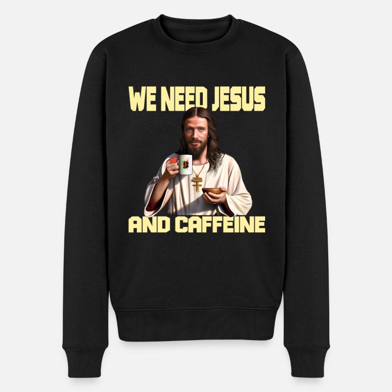 Kaffee und Jesus - Männer Premium Bio Pullover - Schwarz