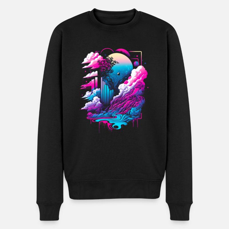 Vaporwave Abstrakte Landschaft Mond Baum - Männer Premium Bio Pullover - Schwarz