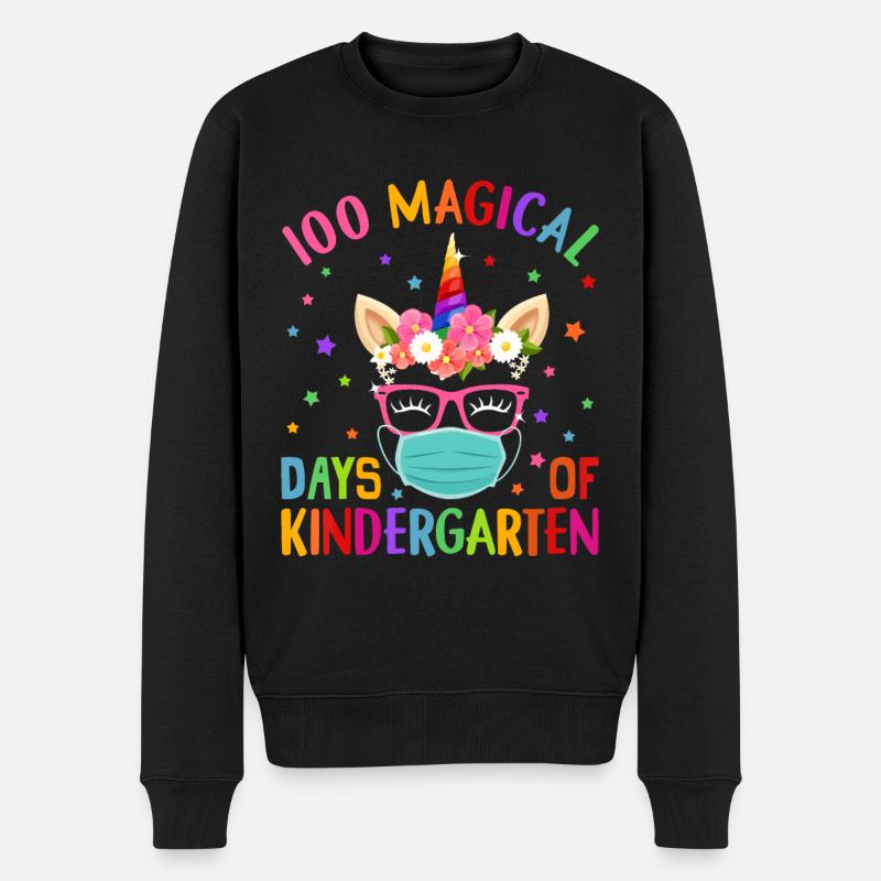 100 magische Tage der Kindergartenschule Einhorn Ma - Männer Premium Bio Pullover - Schwarz