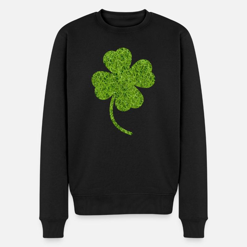 Kleeblatt Wiesengras - Männer Premium Bio Pullover - Schwarz