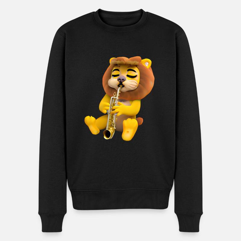 Löwe mit Saxophon - Männer Premium Bio Pullover - Schwarz