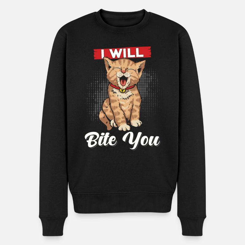 Katze Ich will dich beißen - Männer Premium Bio Pullover - Schwarz