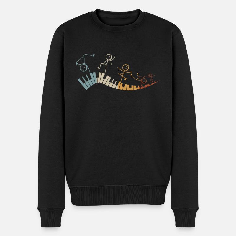 Piano Stick Figure Pianist Playing Piano Keyboard - Männer Premium Bio Pullover - Schwarz