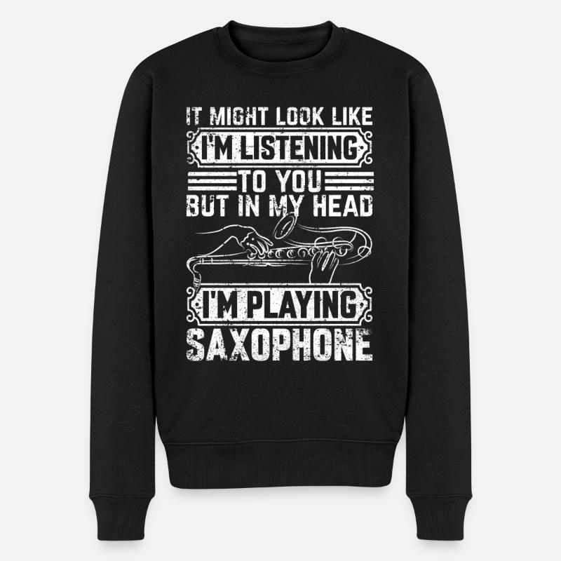 Dans ma tête, je joue du saxophone - Drôle de saxophones - Pull Premium bio Homme - noir