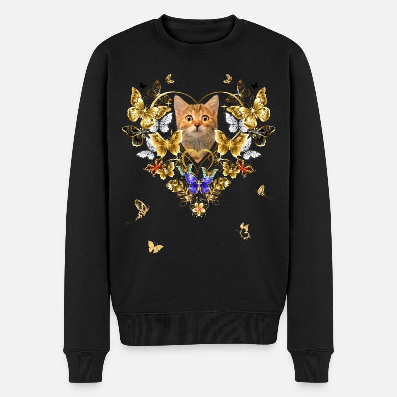 Chat, cœur de papillons d'amour, Chat romantique - Pull Premium bio Homme - noir