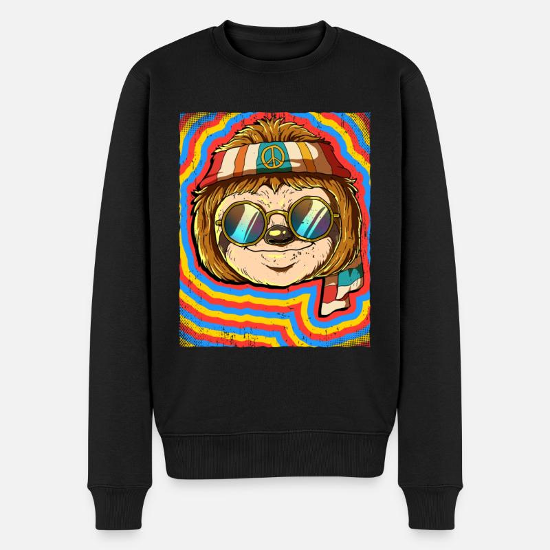 Hippie Faultier Psychedelisch Trippy - Männer Premium Bio Pullover - Schwarz