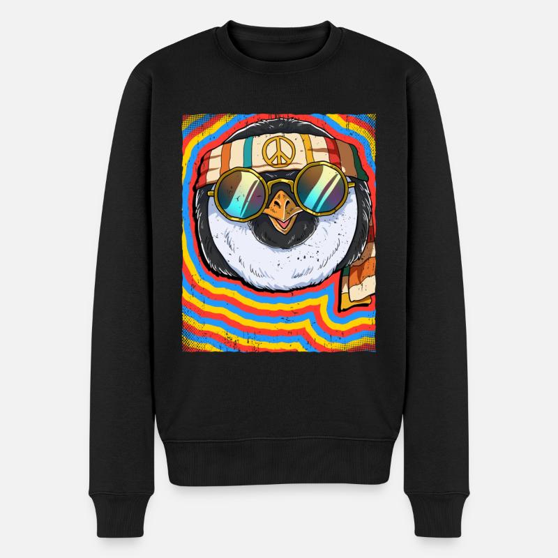 Hippie Penguin Psychédélique Trippy - Pull Premium bio Homme - noir