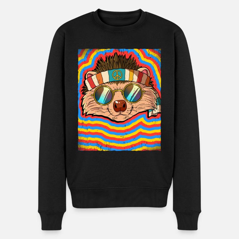 Hippie Hedgehog Psychedelic Trippy - Pull Premium bio Homme - noir
