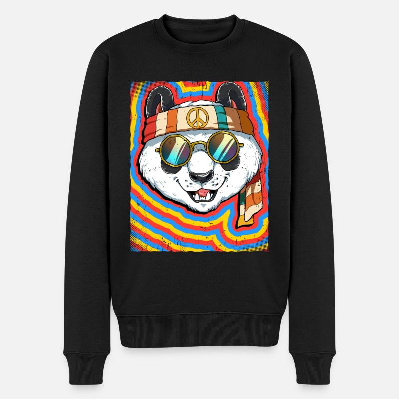Hippie Panda Psychédélique Trippy - Pull Premium bio Homme - noir