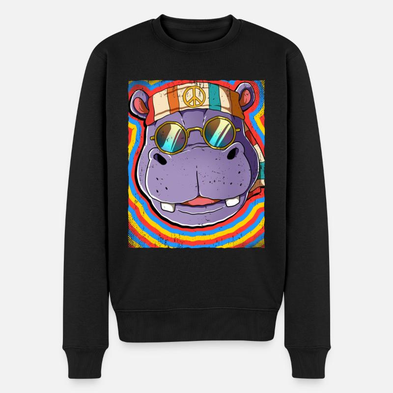 Hippie Hippo Psychédélique Trippy - Pull Premium bio Homme - noir