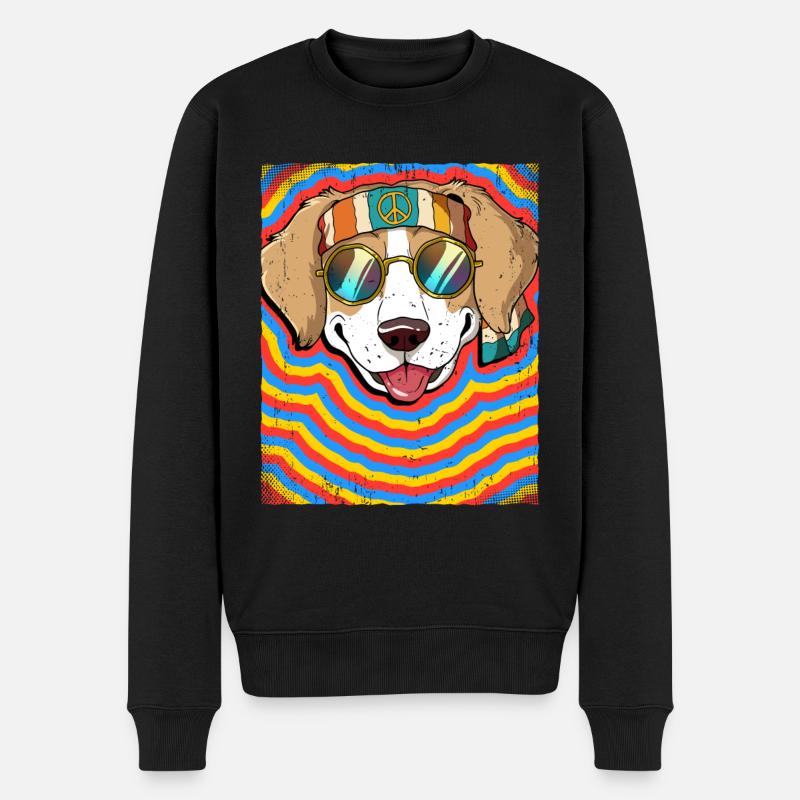 Hippie Chien Psychédélique Trippy - Pull Premium bio Homme - noir