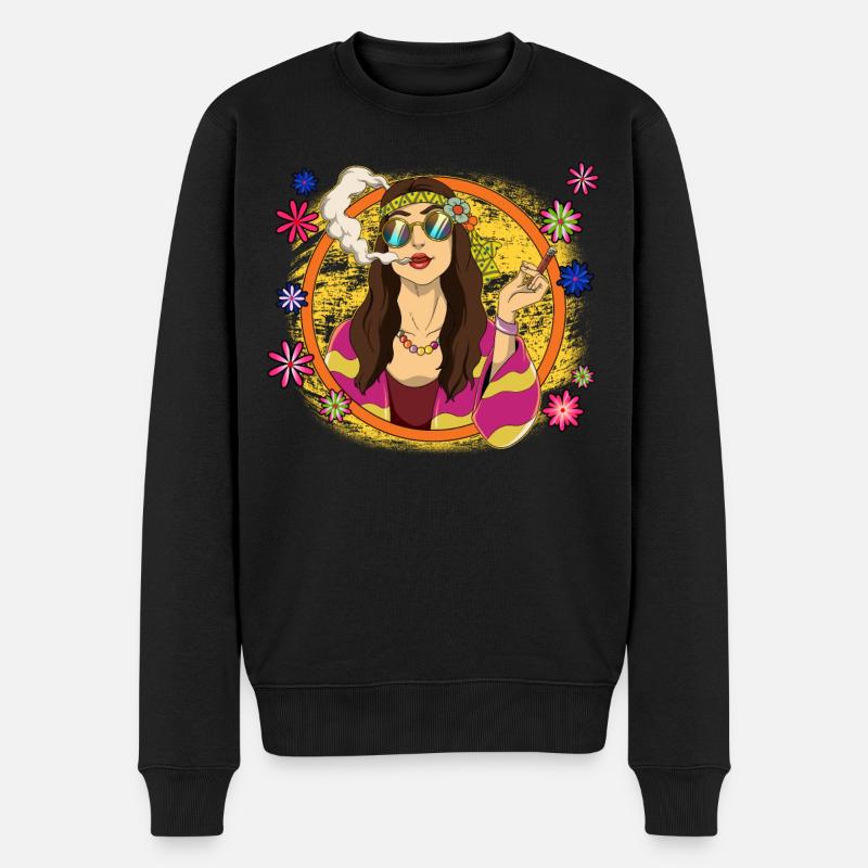 60er 70er Jahre Kostüm Groovy Hippie - Männer Premium Bio Pullover - Schwarz