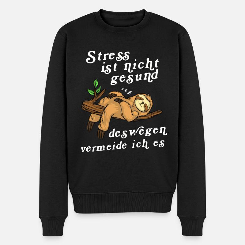 Faultier Tshirt Damen Herren Faul Müde Bürohumor - Männer Premium Bio Pullover - Schwarz
