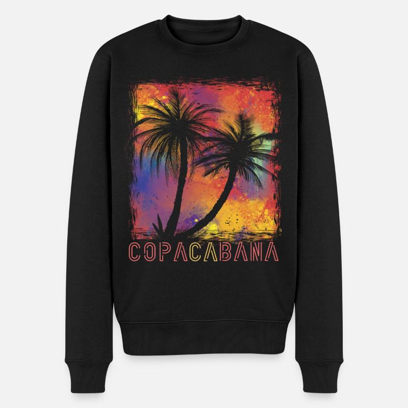 Palme Buntes Copacabana-Paradies Rio-Strand-Ozean - Männer Premium Bio Pullover - Schwarz