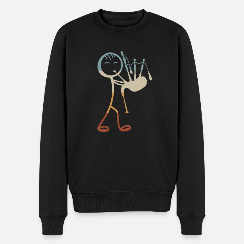 Bagpipe Player Stick Figure Bagpiper Bagpipe Instr - Männer Premium Bio Pullover - Schwarz