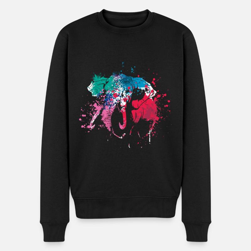 Splash Art Elefanten - Männer Premium Bio Pullover - Schwarz