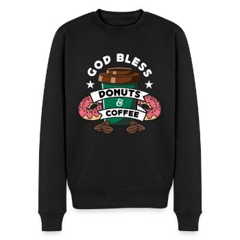 Café et beignets Que Dieu bénisse les beignets et les petits déjeuners - Pull Premium bio Homme - noir - Devant - Nico (187cm)