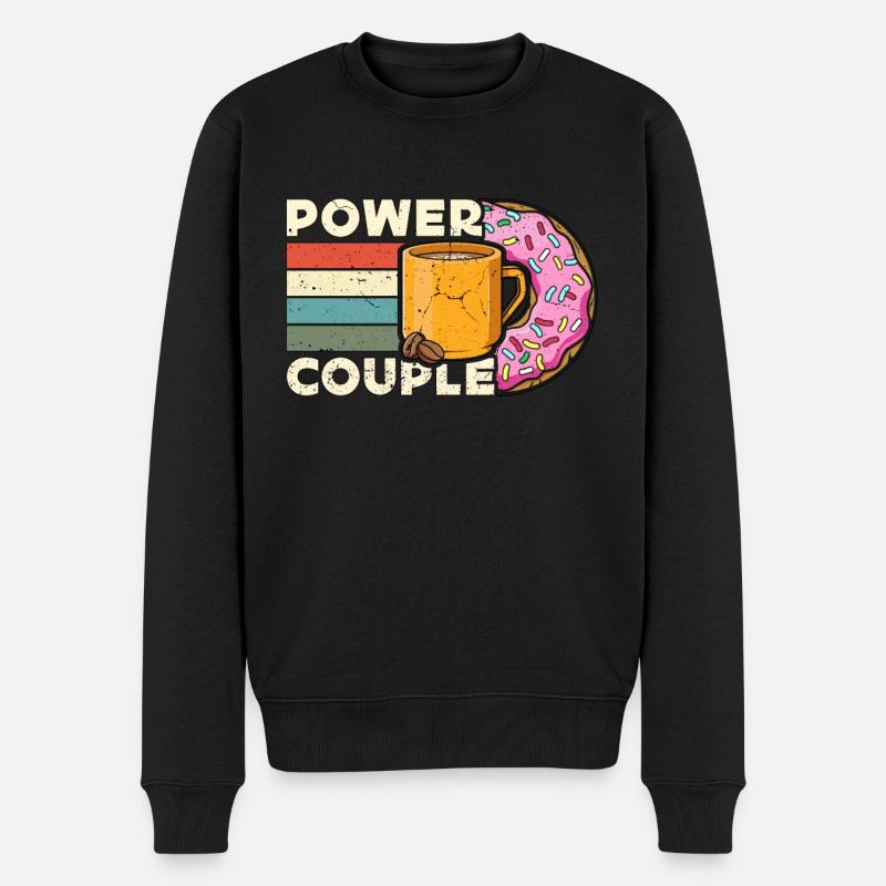 Coffee & Doughnuts Power Couple Retro Coffee Lover - Männer Premium Bio Pullover - Schwarz
