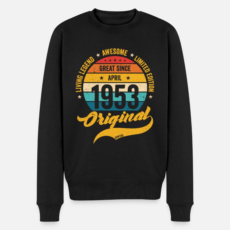 Rétro 70 ans avril 1953 anniversaire vintage bday - Pull Premium bio Homme - noir