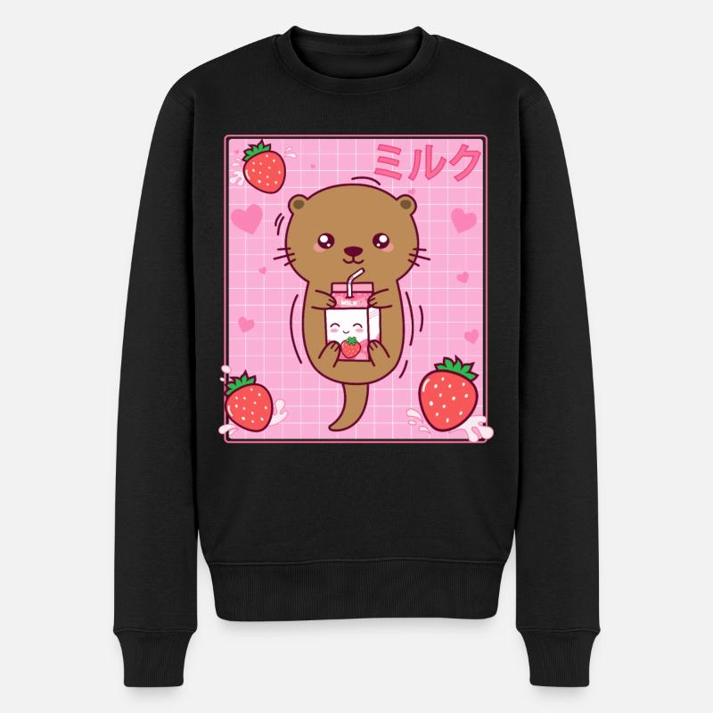 Kawaii Seeotter Erdbeermilchshake Otaku - Männer Premium Bio Pullover - Schwarz