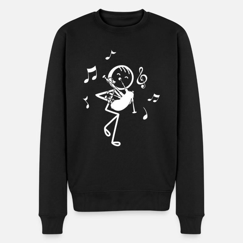Funny Stick Figure Bagpiper Stick Figure Bagpipe P - Männer Premium Bio Pullover - Schwarz
