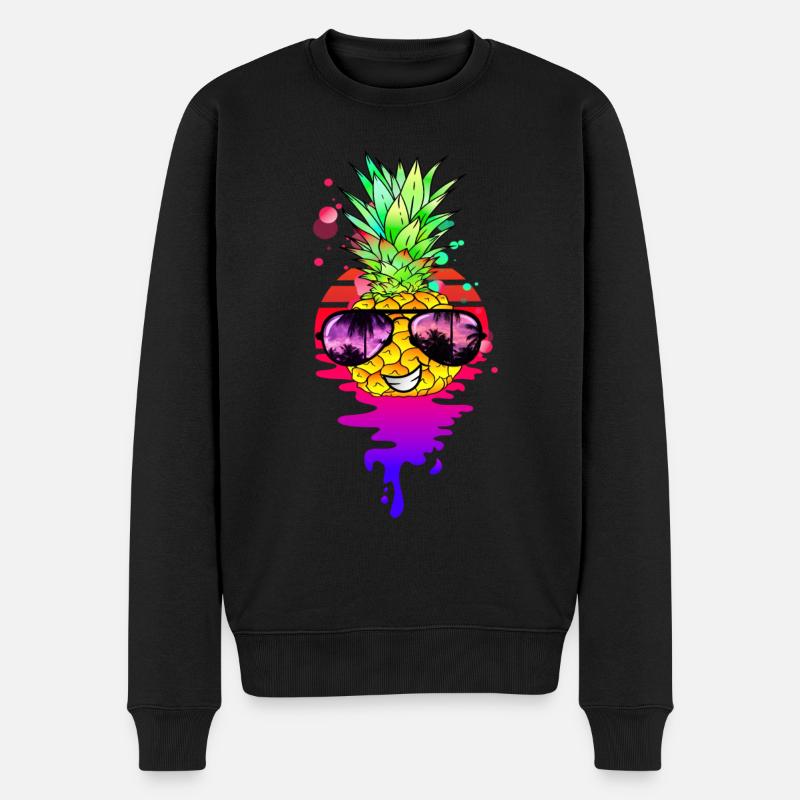 Lustige Retro Ananas - Männer Premium Bio Pullover - Schwarz