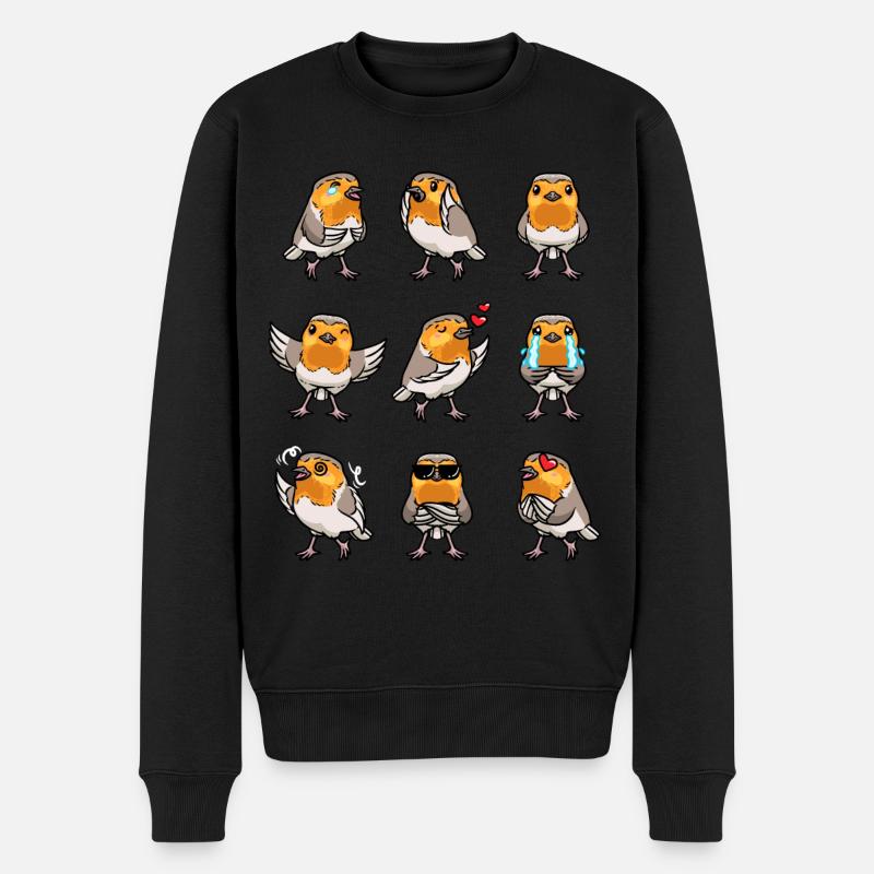 Robin Bird Kawaii Émoticône - Pull Premium bio Homme - noir