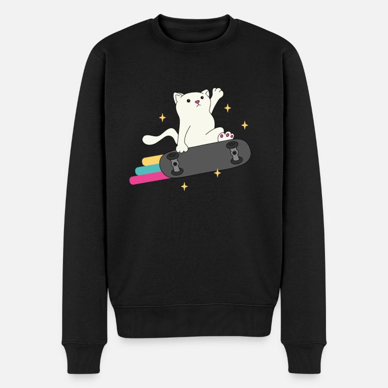 Lustige Skater Katze Skateboard Skateboarding - Männer Premium Bio Pullover - Schwarz