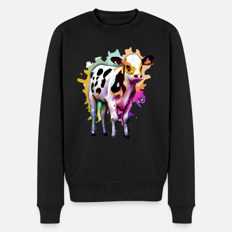 Niedliches Kalb mit Farbspritzern - Männer Premium Bio Pullover - Schwarz