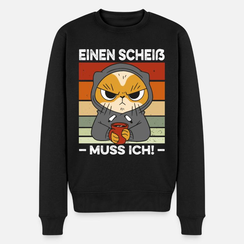 Einen Scheiß muss ich Spruch Katze Kaffee Retro - Männer Premium Bio Pullover - Schwarz