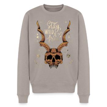 Gehörnter Totenkopf Baphomet Vintage-Skull, Spruch - Männer Premium Bio Pullover - Taupe - Vorne - Nico (187cm)