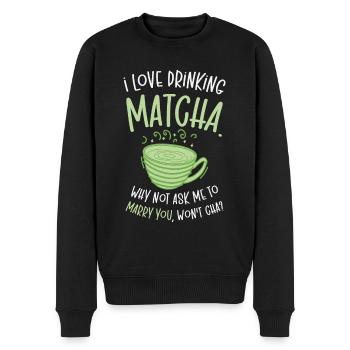Matcha Lover Wedding Matcha Tea Pick Up Lines - Men's Premium Organic Jumper - black - Front - Nico (187cm)