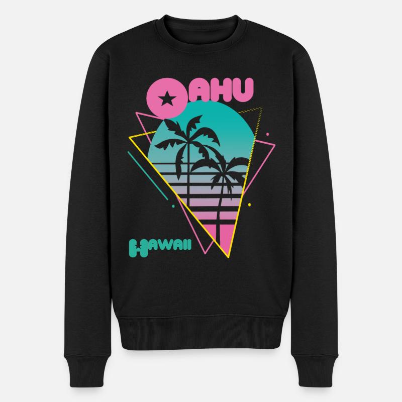 Retro Oahu Hawaii Palmen Surfen im Ozean - Männer Premium Bio Pullover - Schwarz