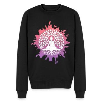 Yoga, Buddha mit Lebensbaum, Bodhi-Baum - Männer Premium Bio Pullover - Schwarz - Vorne - Nico (187cm)