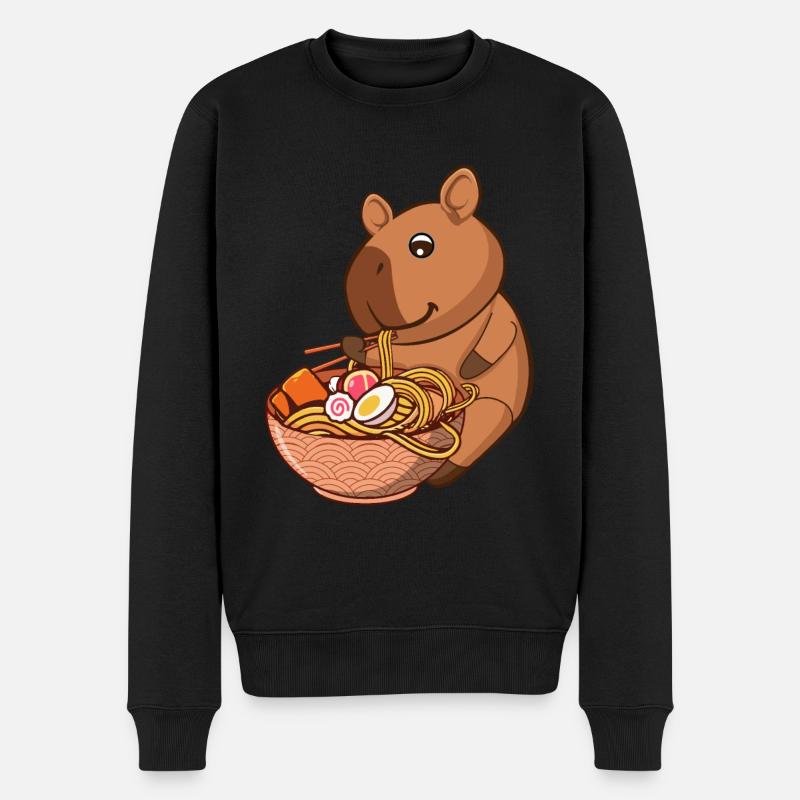 Capybara Japanische Nudelsuppe - Männer Premium Bio Pullover - Schwarz