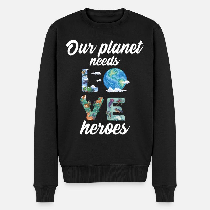 Our planet needs heroes - Männer Premium Bio Pullover - Schwarz