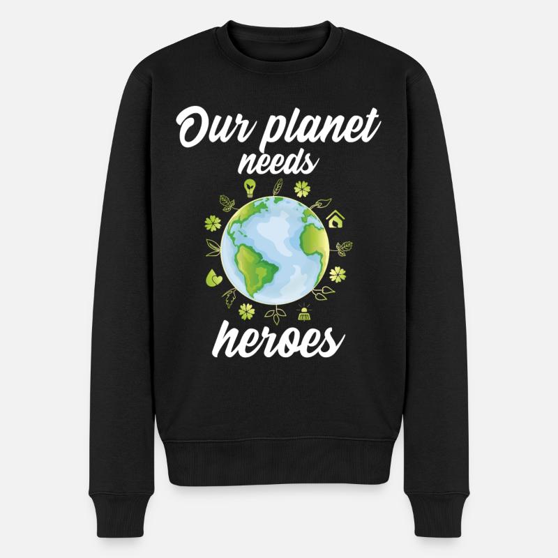 Our planet needs heroes - Männer Premium Bio Pullover - Schwarz