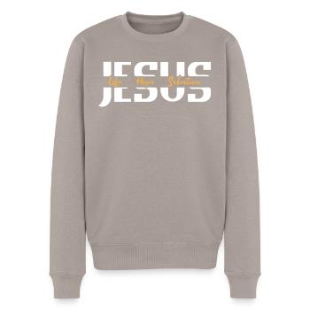 Jesus Leben Hoffnung Erlösung Christlich - Männer Premium Bio Pullover - Taupe - Vorne - Nico (187cm)